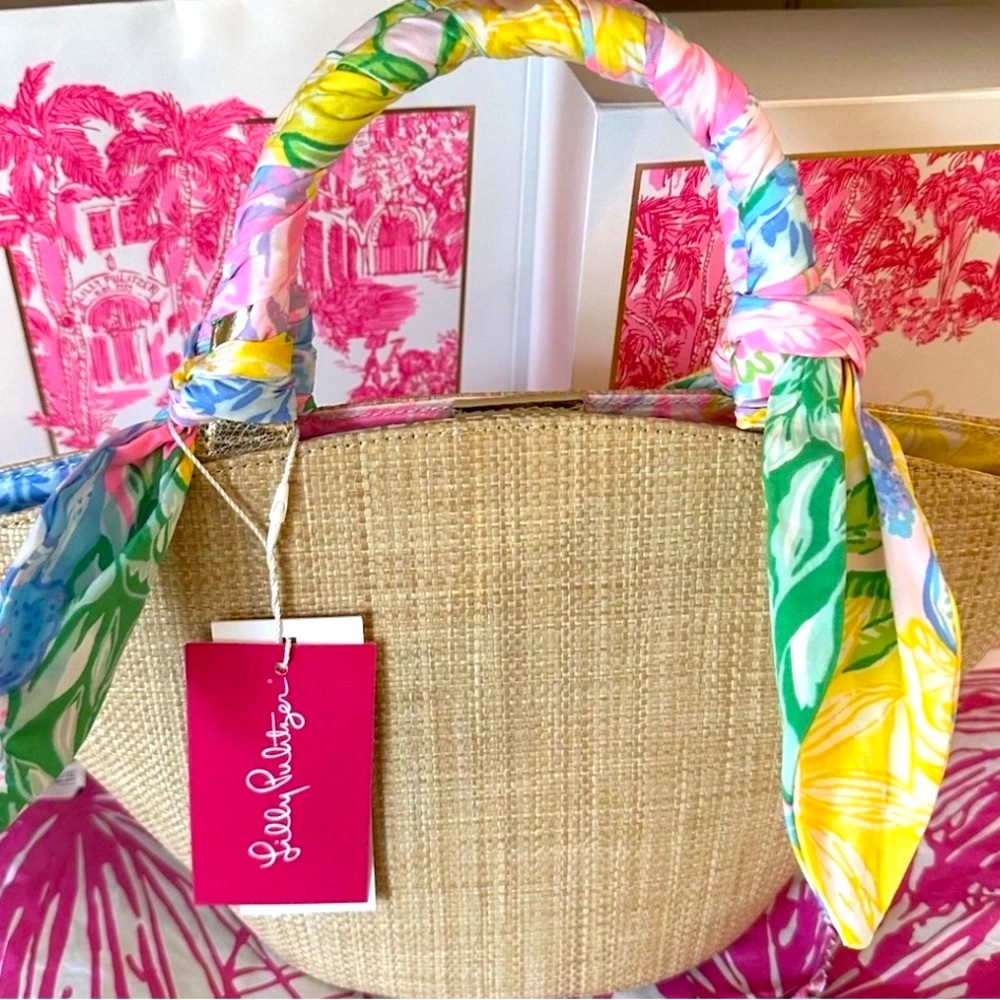 NWT LILLY PULITZER MALIA MINI STRAW BAG BRIGHT DELIGHT PATCH MULTI BEAUTIFUL! - Picture 8 of 15